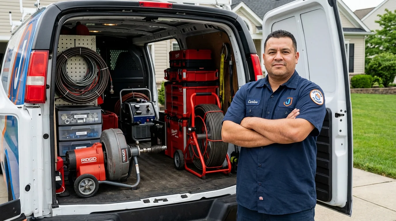 Professional drain cleaning equipment and Johns Plumbing LLC plumber in Wheaton