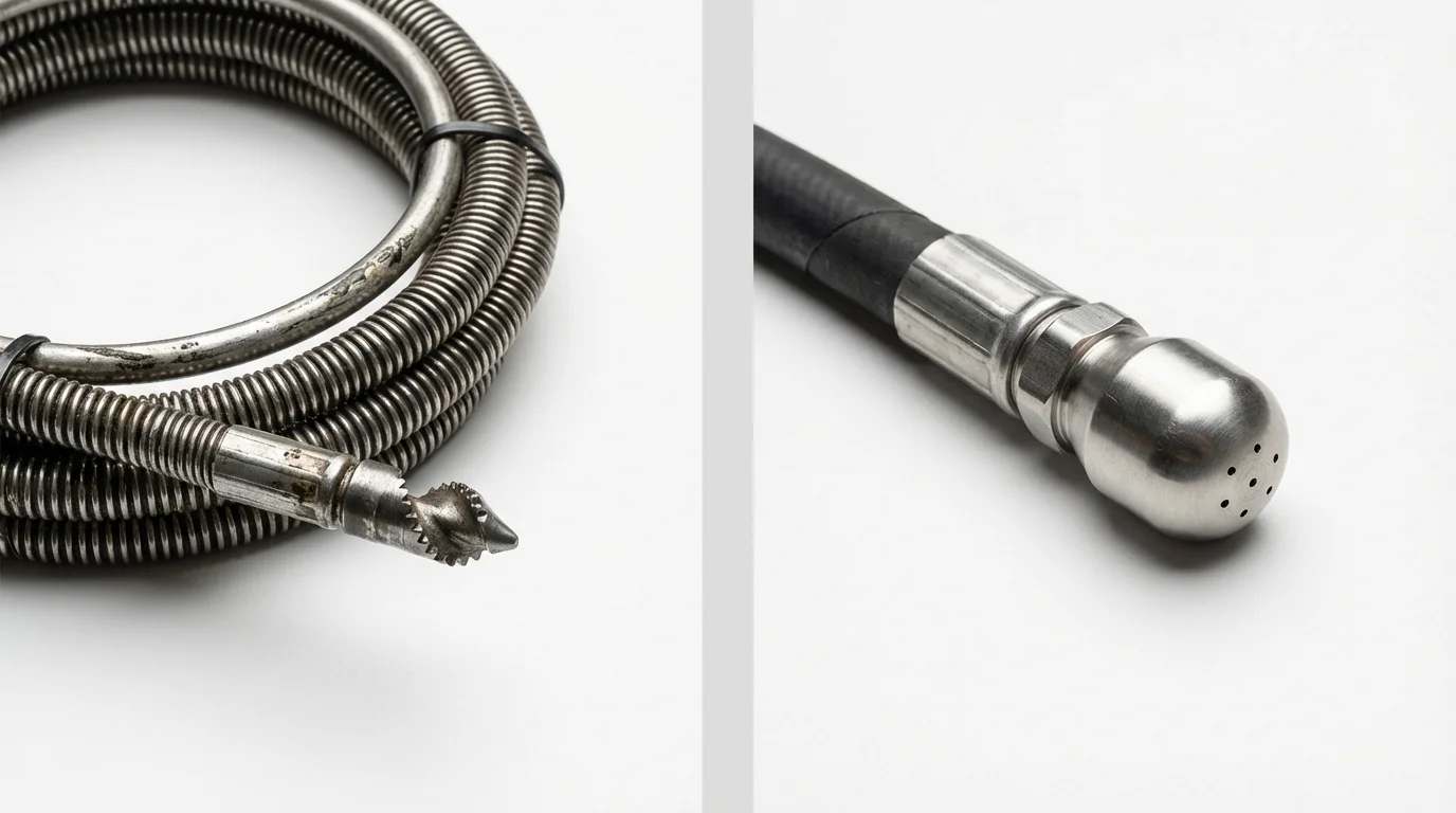 Drain snake cable and hydro jetting nozzle used for drain cleaning in Wheaton, IL