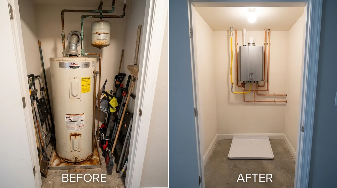 Tank water heater versus wall-mounted tankless unit comparison for Wheaton, IL homeowners